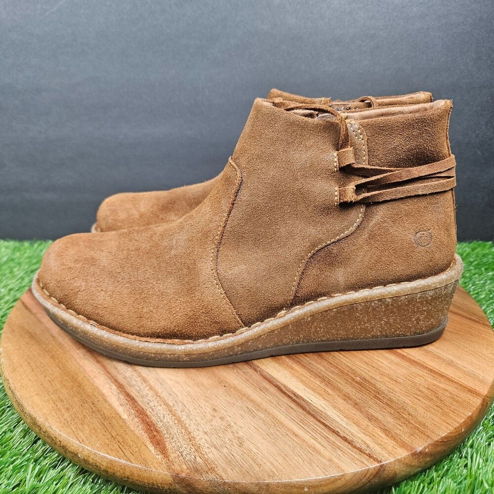 Born Viana Boots Womens Size 9.5 Brown Suede Wedge Ankle Zip Comfortable Shoes - Picture 5 of 11